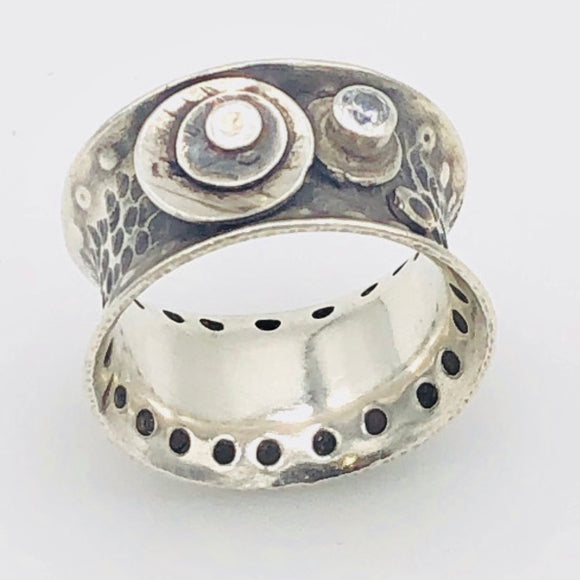 Cosmic and Textured...statement ring silver size 7 1/2