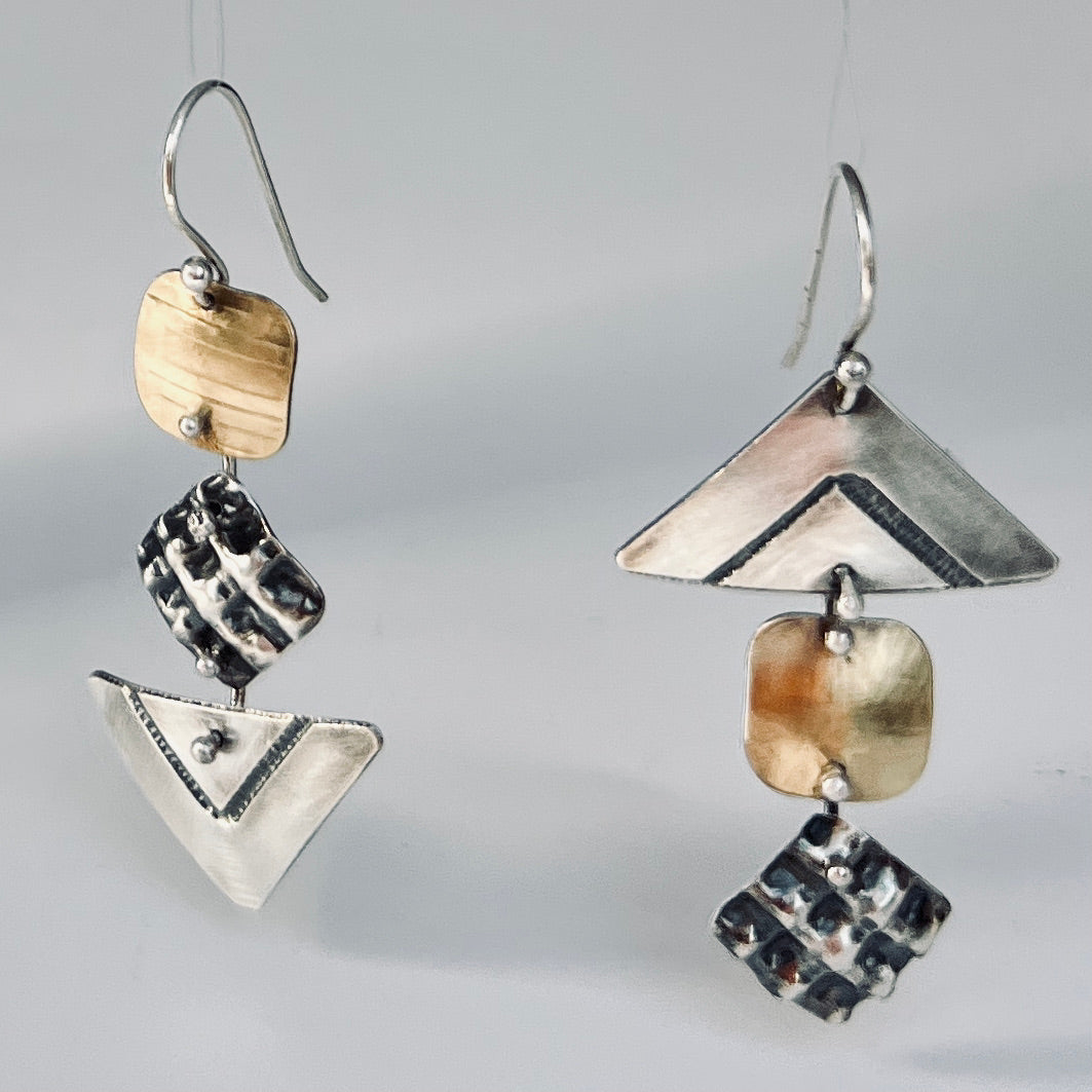 "Asymmetrical Geometry"....sterling silver, brass dangles