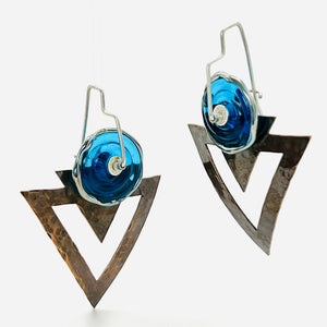 Art deco copper and glass earrings