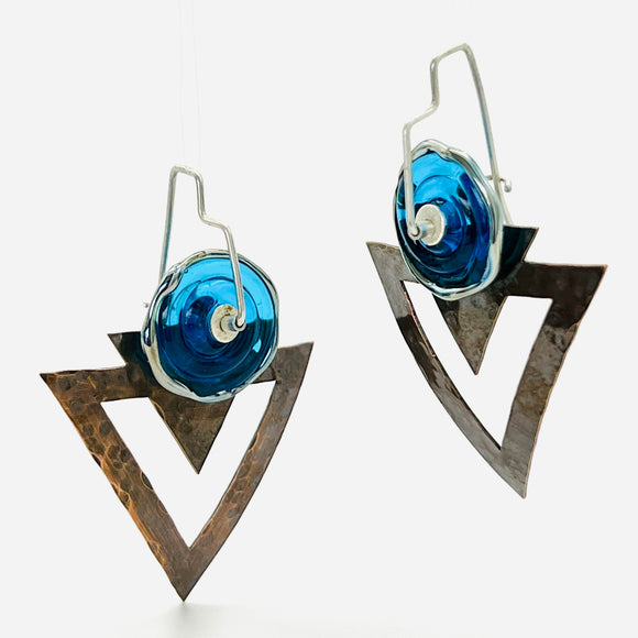 Art deco copper and glass earrings
