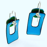 Geometric blue and green dangle earrings