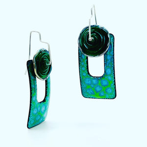 Geometric blue and green dangle earrings