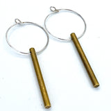 Industrial flair...sterling silver and brass rod hoop earrings