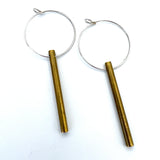 Industrial flair...sterling silver and brass rod hoop earrings