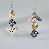 "Asymmetrical Geometry"....sterling silver, brass dangles