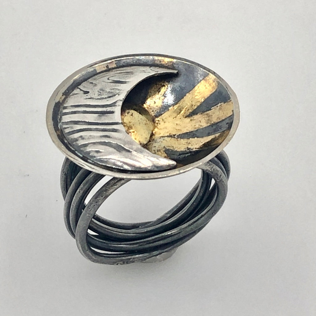 Sun and Moon...sterling and 24k gold ring size 7