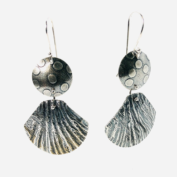 Fan shape handmade and one of a kind sterling silver dangle earrings