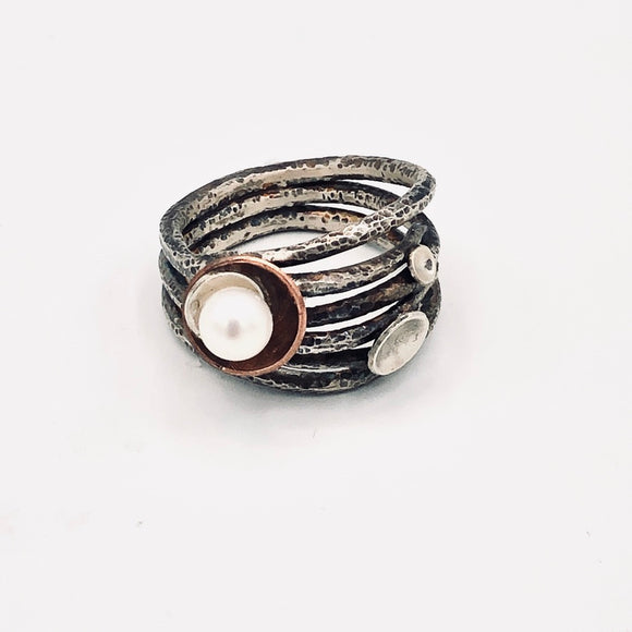 Silver and Pearl...handmade ring silver size 7