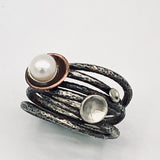 Silver and Pearl...handmade ring silver size 7