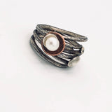 Silver and Pearl...handmade ring silver size 7