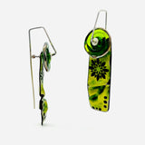 Floral green enamel and glass earrings