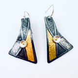 Steel, gold and silver handmade modern geometric shape earrings