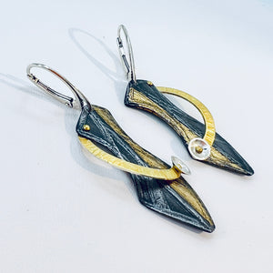 "Golden Asteroid"....contemporary steel and 24K gold dangle earrings