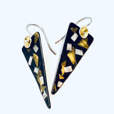 "Triangle Universe"....contemporary steel and 24K gold dangle earrings