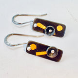 "Black Rectangle Mini"....contemporary steel, 24K gold dangles