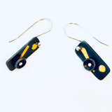 "Black Rectangle Mini"....contemporary steel, 24K gold dangles