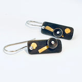 "Black Rectangle Mini"....contemporary steel, 24K gold dangles