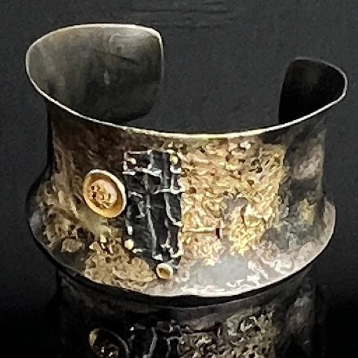"Gold and Textured"...Steel Cuff with Fused Gold