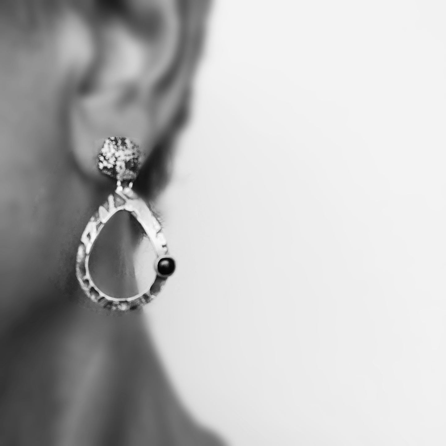 "Tear Drop Black Onyx"...post back sterling dangle earrings