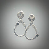 "Tear Drop Black Onyx"...post back sterling dangle earrings