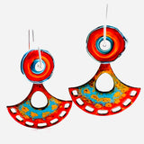 Tropical orange, red and turquoise blue colors perfect for a summer wedding or bridal party gifts, quinceañera.  Vitreous enamel dangle earrings, sterling silver ear wires