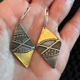 "Rhombus 2"....modern steel, 24K gold, silver lever back earrings