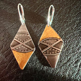 "Rhombus 2"....modern steel, 24K gold, silver lever back earrings