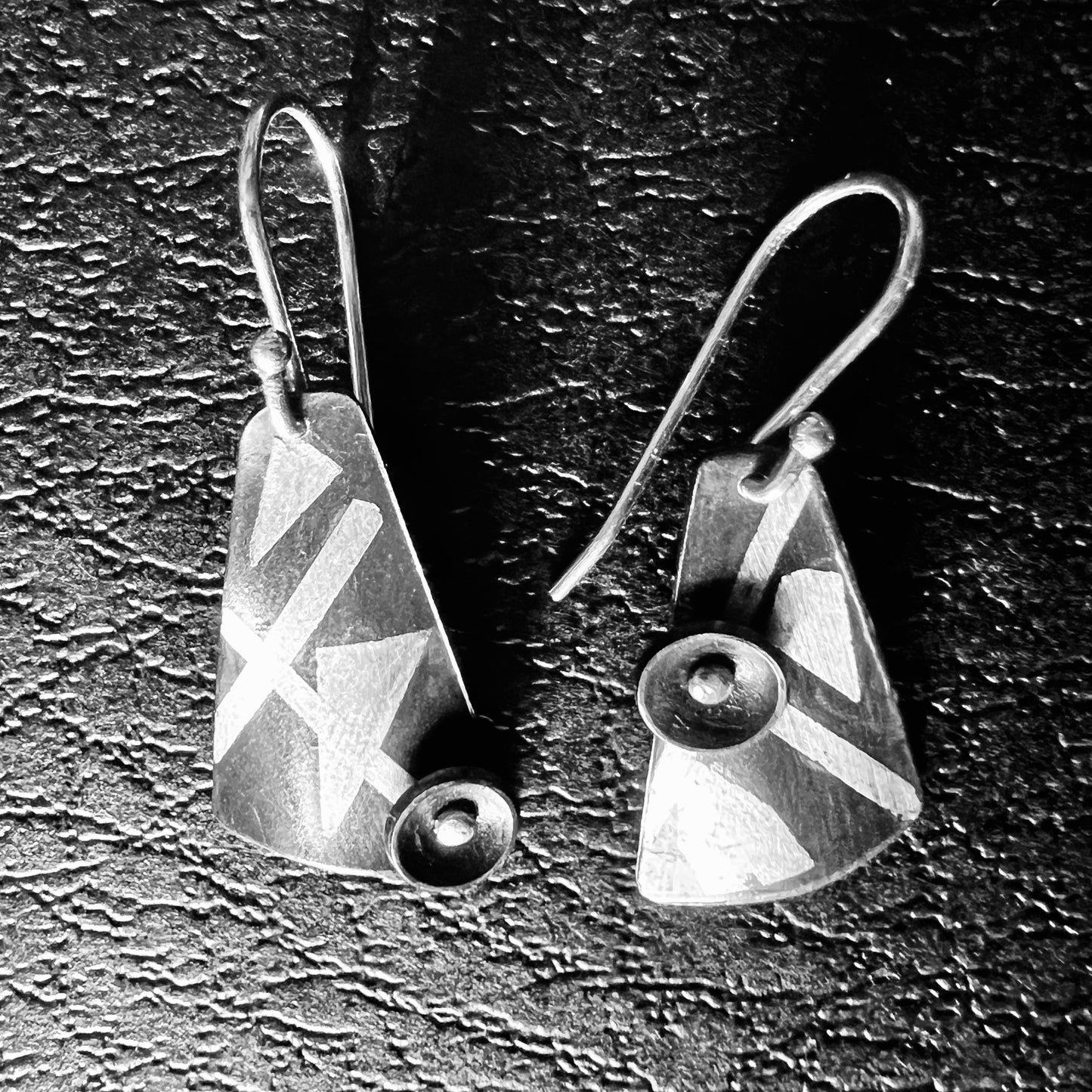 "Black Triangle Mini"....contemporary steel, fine silver dangles