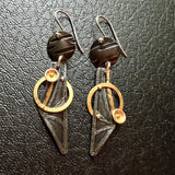 "Saturn Dangles"....contemporary steel and 24K gold dangle earrings