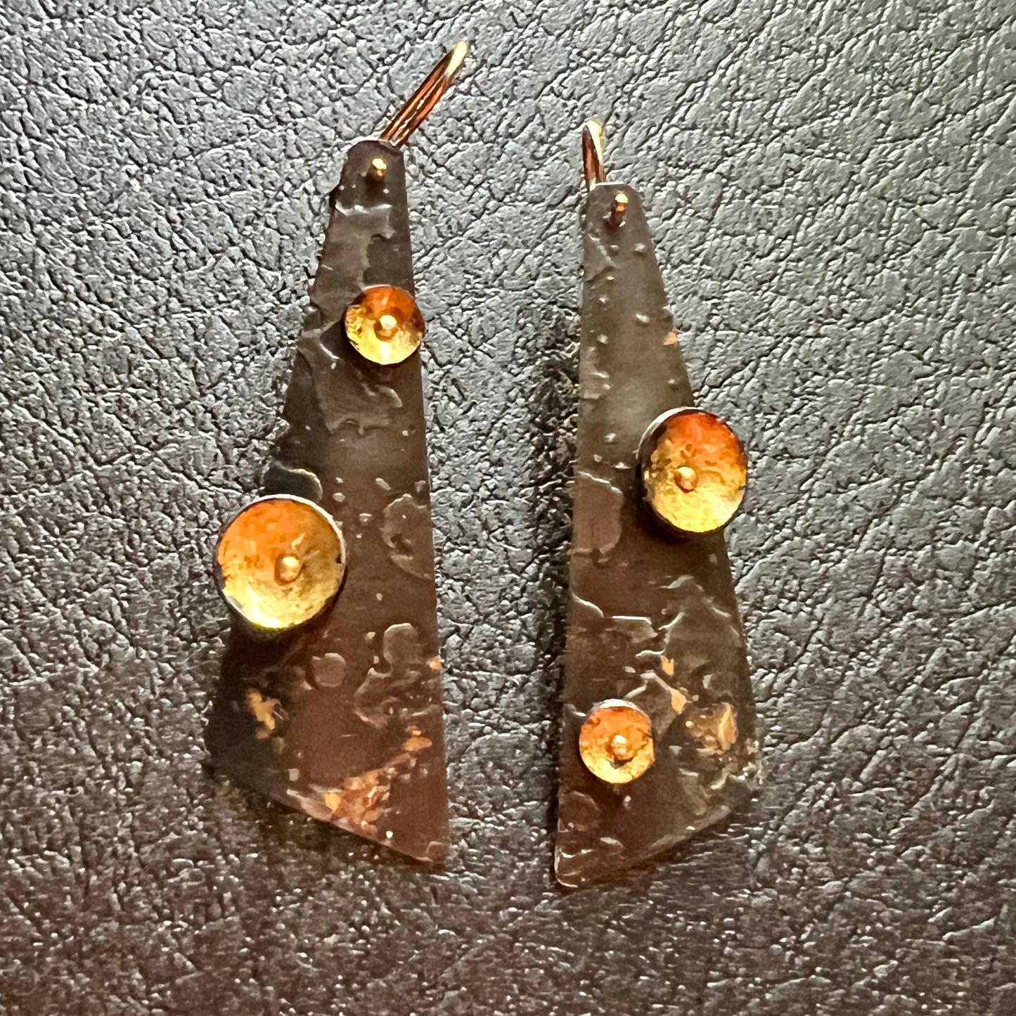 "Golden Dark Chocolate"....contemporary steel and 24K gold dangle earrings