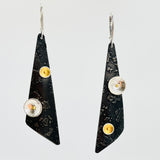 "Glowing Circles"....contemporary steel, 24K gold and sterling dangles