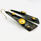 "Golden Dark Chocolate"....contemporary steel and 24K gold dangle earrings