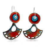 Colorful vitreous enamel fan shape quinceañera dangle earrings with sterling silver ear wires