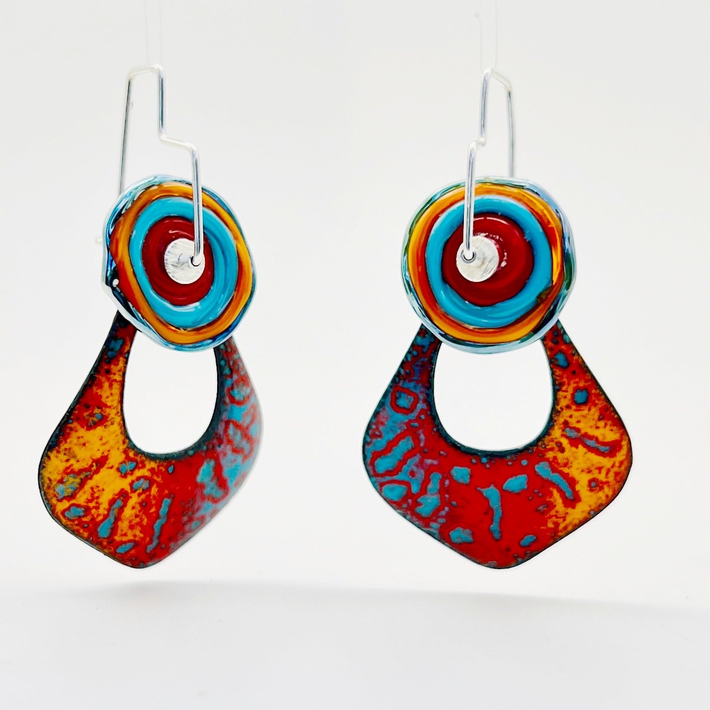 Tropical fiesta bright color open leaf/tear drop shape handmade quinceañera earrings