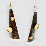 "Golden Dark Chocolate"....contemporary steel and 24K gold dangle earrings