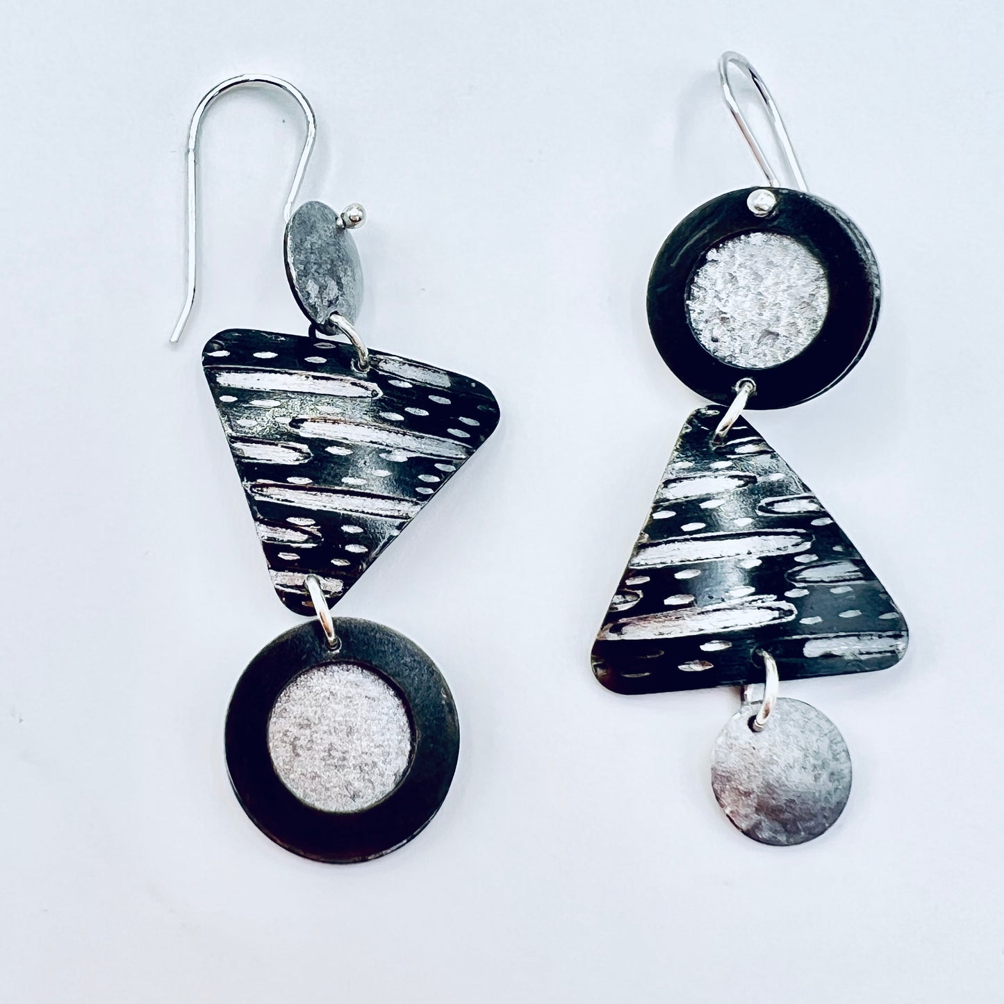 "Starry geometry"....contemporary steel long dangles