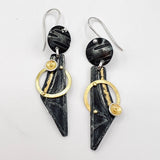 "Saturn Dangles"....contemporary steel and 24K gold dangle earrings