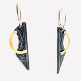 "Hand painted Cosmos"....contemporary steel and 24K gold dangle earrings