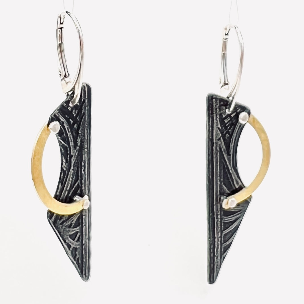"Hand painted Cosmos"....contemporary steel and 24K gold dangle earrings