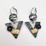 "Geometry in Space"....contemporary steel and 24K gold dangle earrings