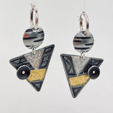 "Geometry in Space"....contemporary steel and 24K gold dangle earrings