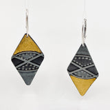 "Rhombus 2"....modern steel, 24K gold, silver lever back earrings