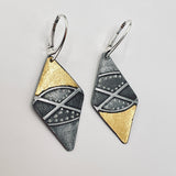 "Rhombus 2"....modern steel, 24K gold, silver lever back earrings