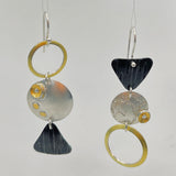 "Asymmetrical Geometry"....steel, 24K gold, sterling silver dangles