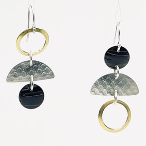 "Asymmetrical Mini"....steel, 24K gold, sterling silver dangles