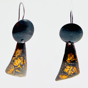 "Bold in Gold and Black 2"...Steel and Enamel dangle earrings