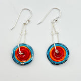 "Long Tropical Circles"... colorful lamp work glass earrings