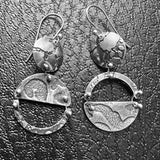 "Cosmic Asymmetry"...Minimalist Circular Sterling Etched Earrings