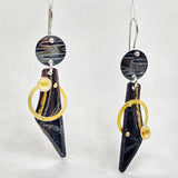 "Saturn Dangles"....contemporary steel and 24K gold dangle earrings