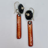 Plaid Texture Enamel...black and coppery toned slender dangles